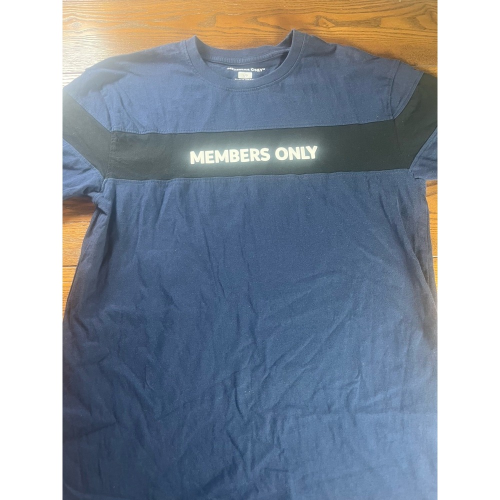 Members Only Tee Mens L Blue Black Colorblock Spellout Y2K Style Cotton Logo